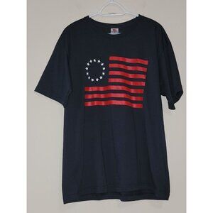 Bayside USA Flag Patriotic Short Sleeves Solid T-shirt Navy Mens SZ Large